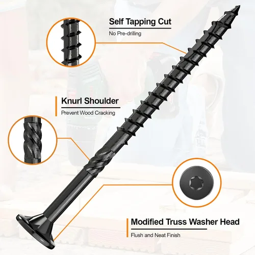 Vista 3 de #10 x 2-1/2" Tornillos para Terraza, 108 Piezas Tornillos para Madera con Cabeza Estrella, Tornillos para Madera Resistentes al Óxido para Negro