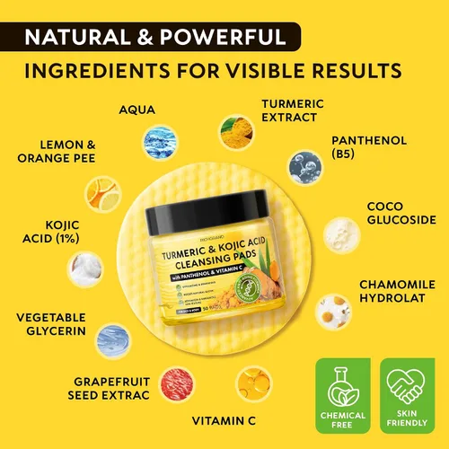 Vista 4 de Almohadillas limpiadoras de ácido kójico de cúrcuma para la cara, esponjas exfoliantes con vitamina C y limón, lavado facial espumoso para una piel
