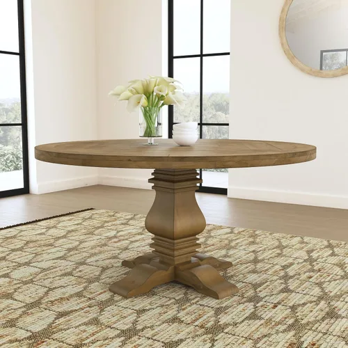 Vista 2 de Coaster Home Furnishings - Florence - Mesa de comedor de pie de granja redonda de madera de pino estilo rústico con patas curvas - Comedor y cocina