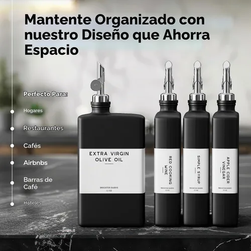 Vista 4 de Brighter Barns - Botella dispensadora de aceite de oliva de vidrio negro para cocina, dispensador de salsa de soja, botella de jarabe de café