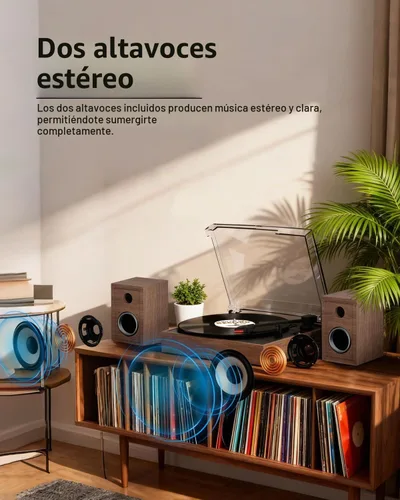 Vista 3 de Retrolife® - Tocadiscos con 2 altavoces externos, tocadiscos de vinilo, nogal 2-Speed Belt-Drive Turntable for 33/45/78 RPM Vinyl, Bluetooth