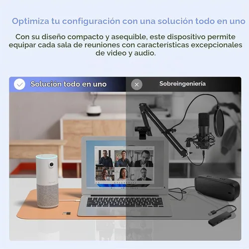 Vista 3 de NUROUM Cámara web de conferencia C10 con altavoz de micrófono, diseño portátil todo en 1, cámara 1080P de 90° para videoconferencia, cancelación
