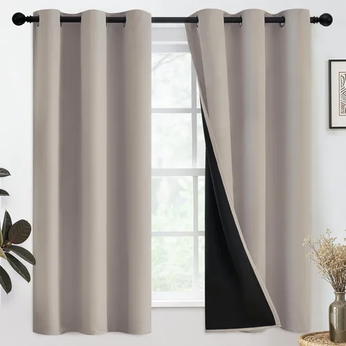 Vista 90 de SimpleHome - Cortinas opacas 100% para recámara, cortinas de ventana con ojales beige, con aislamiento térmico, cortinas de oscurecimiento