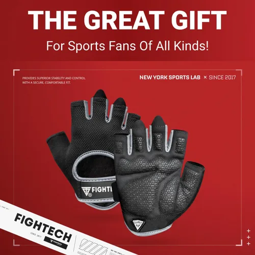 Vista 2 de FIGHTECH Guantes de entrenamiento para hombres y mujeres, guantes sin dedos para levantamiento de pesas con palmas acolchadas, guantes de gimnasio