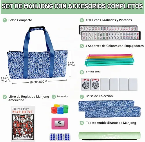 Vista 5 de American Mahjong Set con alfombrilla y bastidores, 166 azulejos