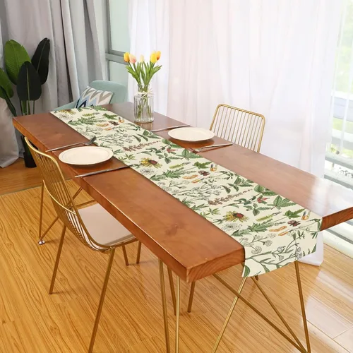 Vista 2 de Camino de mesa de plantas a base de hierbas, mantel de cocina, mesa de comedor, lino rústico, bufanda para interior y exterior, decoración