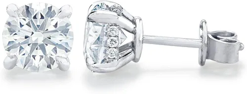 Vista 3 de Bo.Dream Round Cut Cubic Zirconia CZ Stud Earrings for Women 18K White Gold Plated Sterling Silver