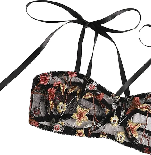 Vista 4 de SheIn Conjunto de lencería de dos piezas con brasier de malla floral para mujer