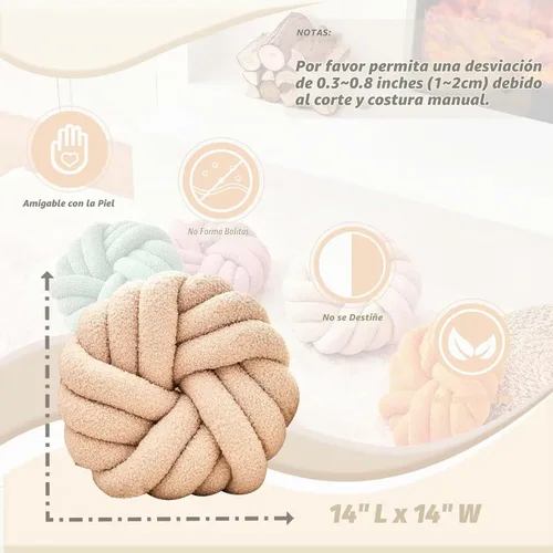 Vista 2 de Uvvyui - Almohadas de nudo, cojines decorativos de 14 pulgadas, almohadas redondas, cojín para sofá, almohada de bola anudada suave hecha a mano