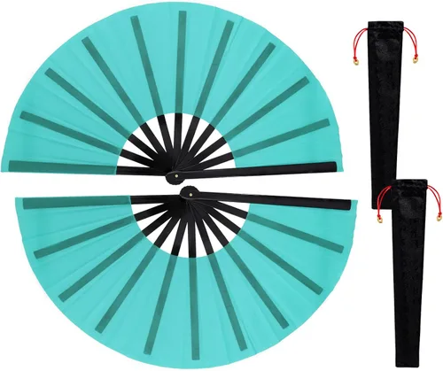 Vista 17 de Nydotd Paquete de 2 ventiladores plegables de mano grandes para fanáticos rave, tela de nailon plegable con funda de soporte para hombres y mujeres