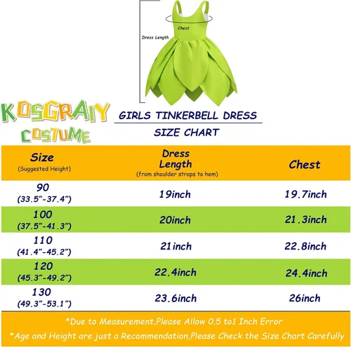 Vista 6 de Kosgraiy Disfraz de Campanilla para niñas, vestido de hada con orejas y alas de elfo duendecillo, vestido de princesa de hadas para Halloween