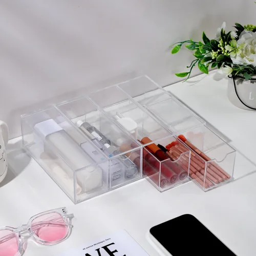 Vista 4 de Organizador de lentes de sol transparentes para mujer, cajones acrílicos apilables, organizador de almacenamiento de lentes de sol para baño