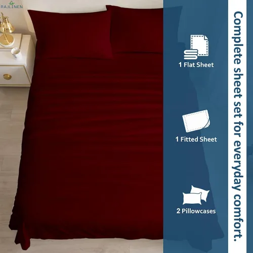 Vista 5 de Rajlinen Juego de sábanas de lujo de algodón egipcio de 600 hilos, 4 piezas, algodón de fibra larga, sábanas lisas y suaves con bolsillo profundo