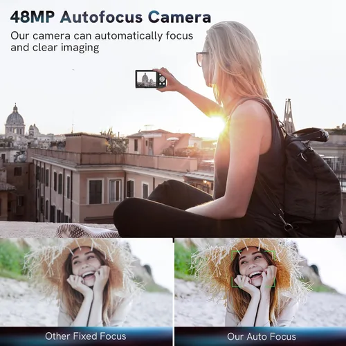 Vista 3 de Cámara digital 4K, enfoque automático, 48 MP, cámara de vlogging HD 16X, cámara digital con zoom digital YouTube, portátil, mini cámara compacta