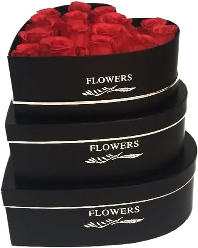 Vista 7 de UNIKPACKAGING Juego de 3, flores en forma de corazón/cajas de regalo (negro)