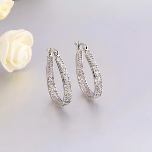 Vista 8 de CiNily Aretes de aro de plata de ley 925 con circonita cúbica azul grande para mujeres, adolescentes y niñas, aretes de aro grandes ovalados gruesos