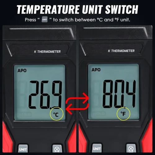 Vista 5 de Termómetro digital tipo K con dos sondas de termopar, -328°F ~ 2501°F Termómetro de termopar de un solo canal, medidor de temperatura HVAC