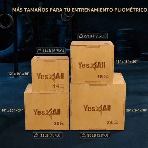Vista 4 de Yes4All Plyo Box, 3-in-1 Wooden Box Jump for Home Gym, Lunges, Squats, Dips