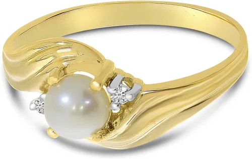 Vista 3 de Direct-Jewelry Anillo de diamantes y perlas cultivadas de agua dulce en oro amarillo de 10 quilates