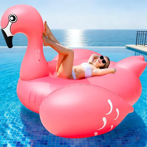 Vista 8 de TURNMEON Flotador inflable de flamenco gigante de 102 pulgadas, flotador inflable de verano para playa, piscina, fiesta, juguetes para montar, balsa