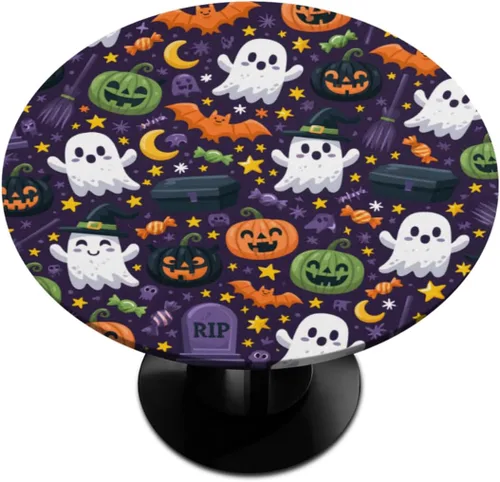 Vista 12 de Mantel redondo ajustado con diseño de calabaza de otoño, hojas de otoño, color amarillo, pequeño con borde elástico, manteles circulares lavables