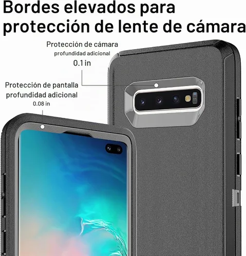Vista 3 de Funda para Galaxy S10 Plus - Protección resistente 3 en 1 con 2 protectores de pantalla de TPU (negro/gris)