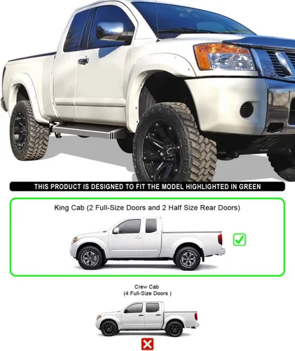 Vista 2 de APS Estribos plateados estilo estribo Nerf barras laterales compatibles con Nissan Frontier 2005-2025 King Cab y Suzuki Equator 2005-2012 Extra Cab