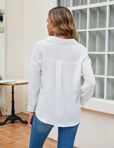 Vista 2 de BMJL Camisas con botones para mujer, blusas casuales de trabajo, manga 34, con bolsillos