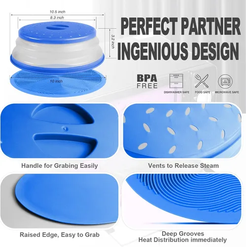 Vista 6 de Aidacom - Funda para salpicaduras de microondas 2 en 1, para alimentos y silicona para microondas, tapete como soporte para tazones, salvamanteles