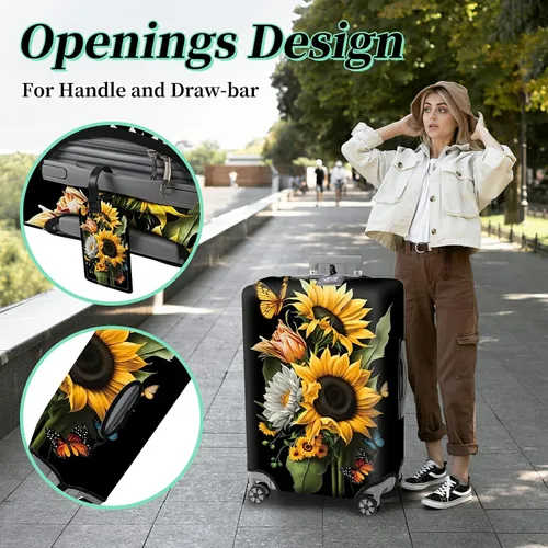 Vista 4 de Funda protectora de maleta más 1 etiqueta de equipaje adecuada para equipaje de 18 a 30 pulgadas, Orquídeas Girasol, M