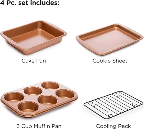 Vista 3 de Ecolution Juego de 4 utensilios antiadherentes para horno tostador, acero al carbono, fácil de limpiar y perfecto para porciones individuales, cobre