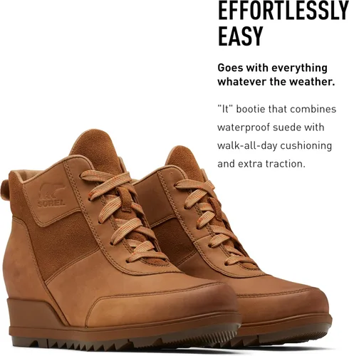 Vista 3 de SOREL Botín Evie Sport de encaje para mujer gamuza y piel impermeables tenis de cuña al tobillo botines