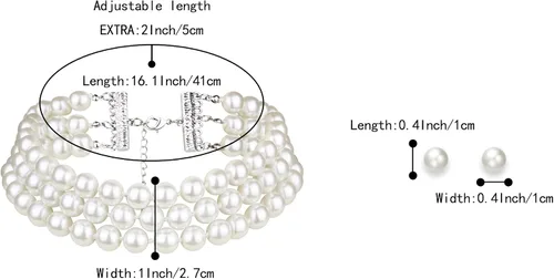 Vista 7 de BriLove Conjunto de collar y aretes colgantes de perlas simuladas para mujer