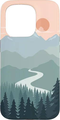 Vista 14 de Boho Chic Pines Forest Mountains Landscape Minimal Sunset Case for iPhone 16