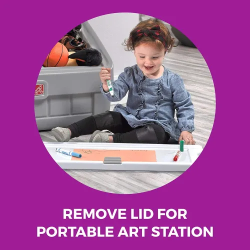 Vista 3 de Step2 Caja de juguetes y tapa de arte 2 en 1, contenedor y organizador de juguetes para niños, caballete y cofre en uno, hecho de plástico duradero