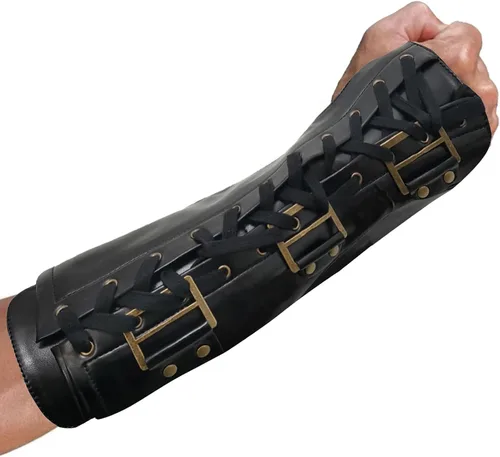 Vista 6 de BOMJJOR Michael - Guante de brazo sin dedos MJ Jackson BAD ajustable de cuero, armadura con hebilla, disfraz punk