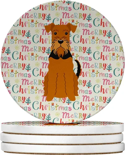 Vista 43 de Abyssinian Sand Terrier Merry Christmas - Posavasos grandes de piedra arenisca (4 unidades)
