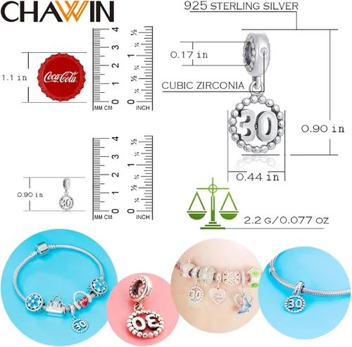 Vista 2 de 16 17 18 19 20 21 22 24 25 26 30 32 33 35 37 40 49 50 60 69 77 80 88 99 dijes de plata de ley 925 que se ajustan a pulserascollar Pandora colgantes