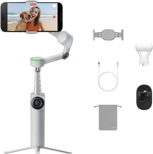 Vista 10 de Insta360 Flow 2 Pro AI Tracker Bundle gris – Primer cardán de teléfono AI en la industria con Apple DockKit, seguimiento pionero de 360º panorámica