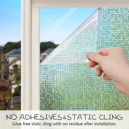 Vista 6 de HIDBEA Película 3D de privacidad para ventana, adhesivos decorativos de arcoíris, tinte de vinilo para control de calor, patrones de mosaico, 17.5 x