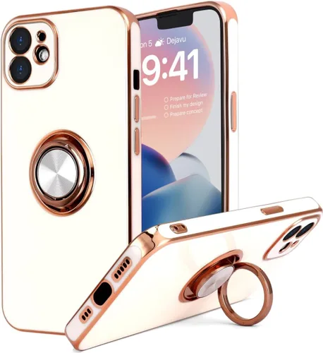 Vista 10 de Funda diseñada para iPhone 11, soporte de anillo giratorio de 360° integrado, soporte magnético de silicona suave, cubierta protectora ultra delgada