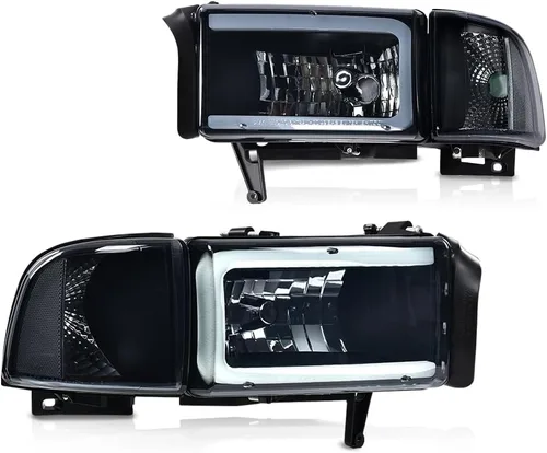 Vista 26 de G-PLUS - Par de faros delanteros led para circulación diurna, lente transparente, carcasa negra, reflector ámbar