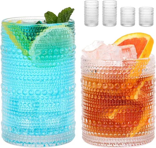 Vista 24 de Moretoes - Juego de 6 vasos de cristal vintage con forma de hobuña, color azul