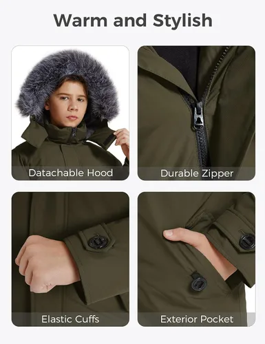 Vista 6 de Wantdo Abrigo de invierno cálido impermeable para niños chaqueta acolchada gruesa y acolchada parka con capucha