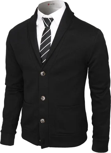 Vista 9 de H2H - Suéter casual para hombre, con ajuste cómodo, cuello esmoquin, de tela suave Cmocal050-negro