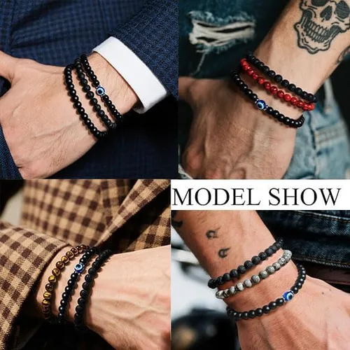 Vista 9 de Pulsera contra el mal de ojo de 0.236 pulgadas, pulseras de cuentas ajustables elásticas naturales