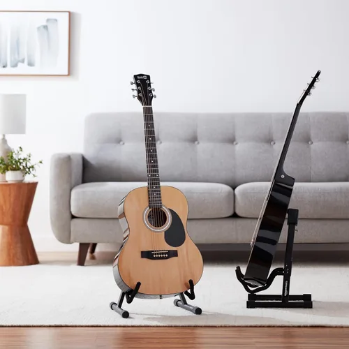 Vista 7 de Amazon Basics Soporte plegable portátil ajustable para guitarras eléctricas y acústicas, en forma de A, totalmente montado con espuma acolchada