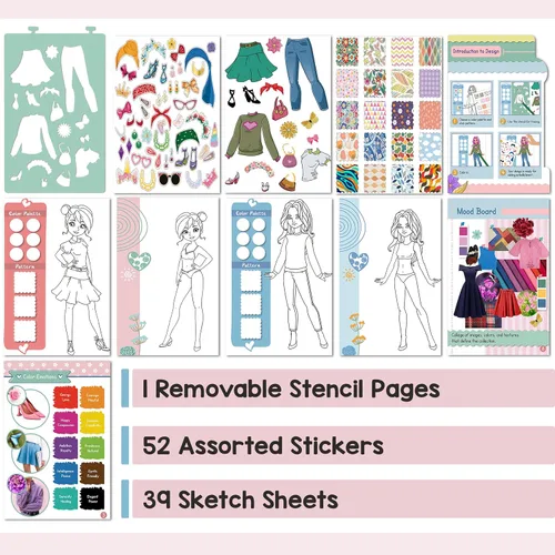 Vista 2 de Mr. Pen - Kit de cuaderno de bocetos de moda, cuaderno de bocetos de diseño de moda, kit de dibujo para niños