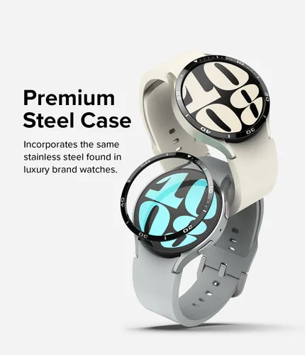 Vista 4 de Ringke Estilo de bisel [elegante marco de acero inoxidable] compatible con Samsung Galaxy Watch 6 funda (1.732 pulgadas), protector antiarañazos