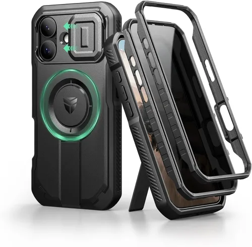 Vista 40 de Dexnor - Funda para iPhone 12 & iPhone 12 Pro con tapa deslizante para cámara, soporte ajustable y protector de pantalla integrado, carcasa